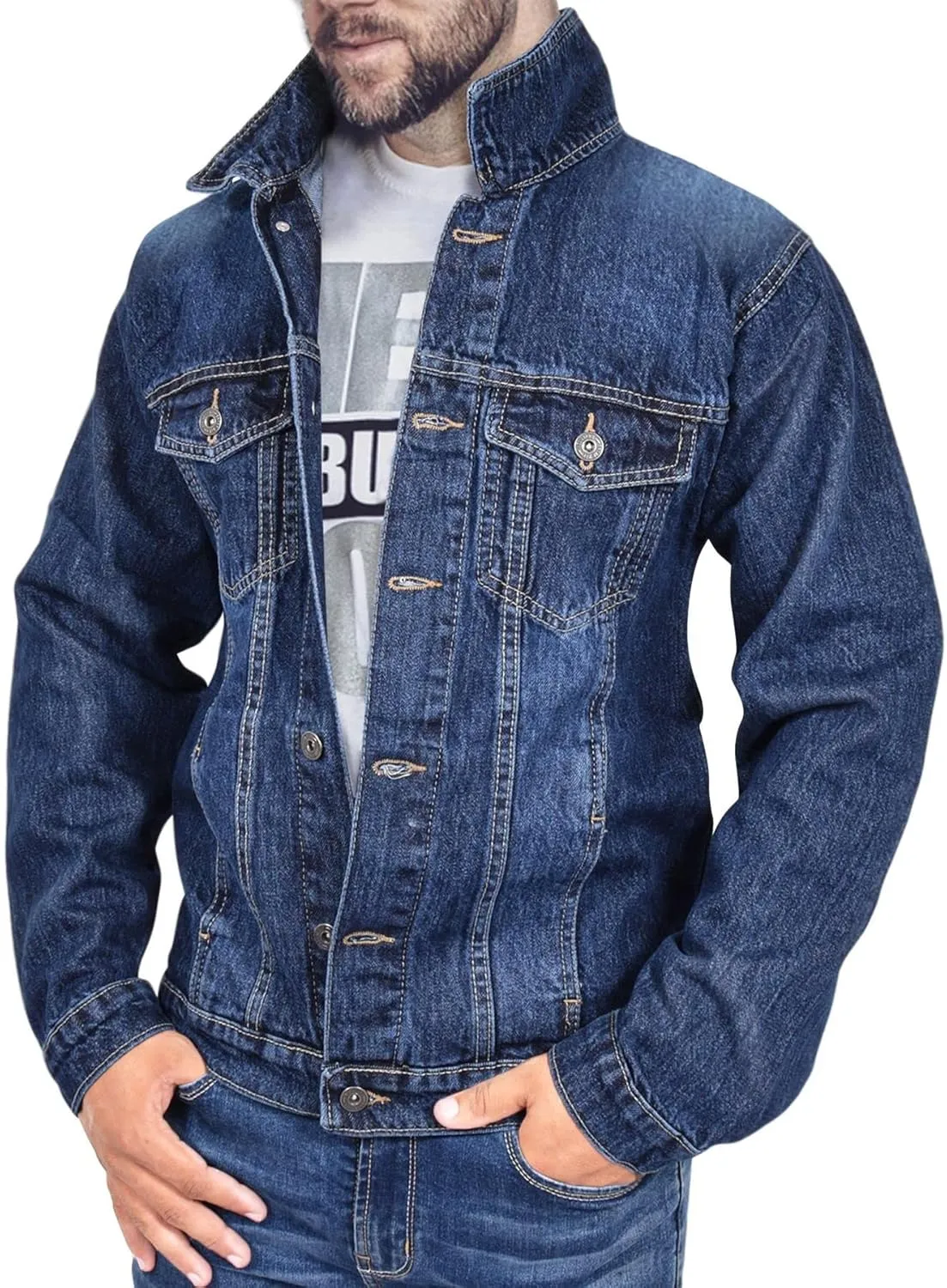 A2Z Mens Jacket Fashion Denim Jacket Jeans Dark Blue Long Sleeves Coat for Mens