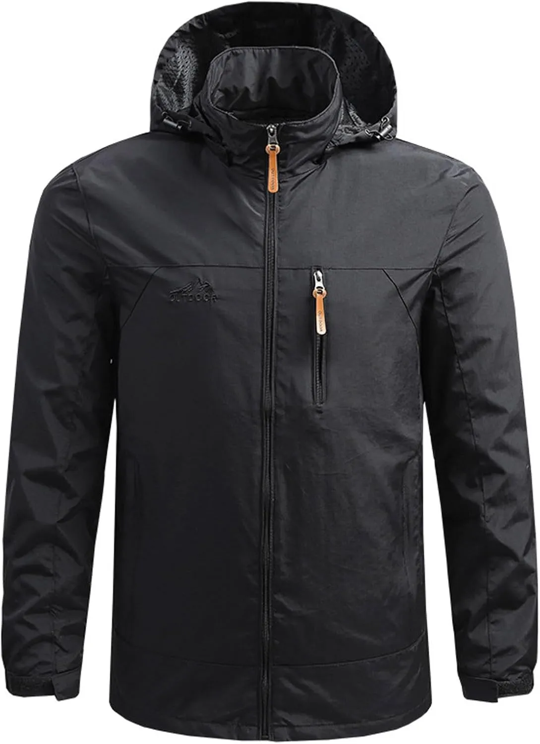 Akklian Mens Outdoor Waterproof Jacket Hooded Full Zip Up Lightweight Packable Jacket Windbreaker Rain Coat for Hiking Travel