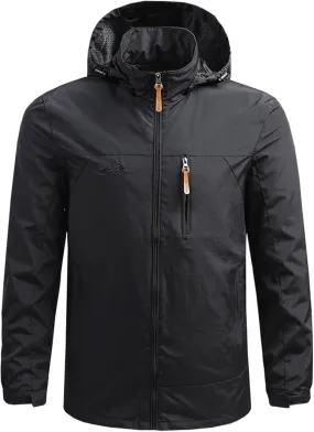 Akklian Mens Outdoor Waterproof Jacket Hooded Full Zip Up Lightweight Packable Jacket Windbreaker Rain Coat for Hiking Travel