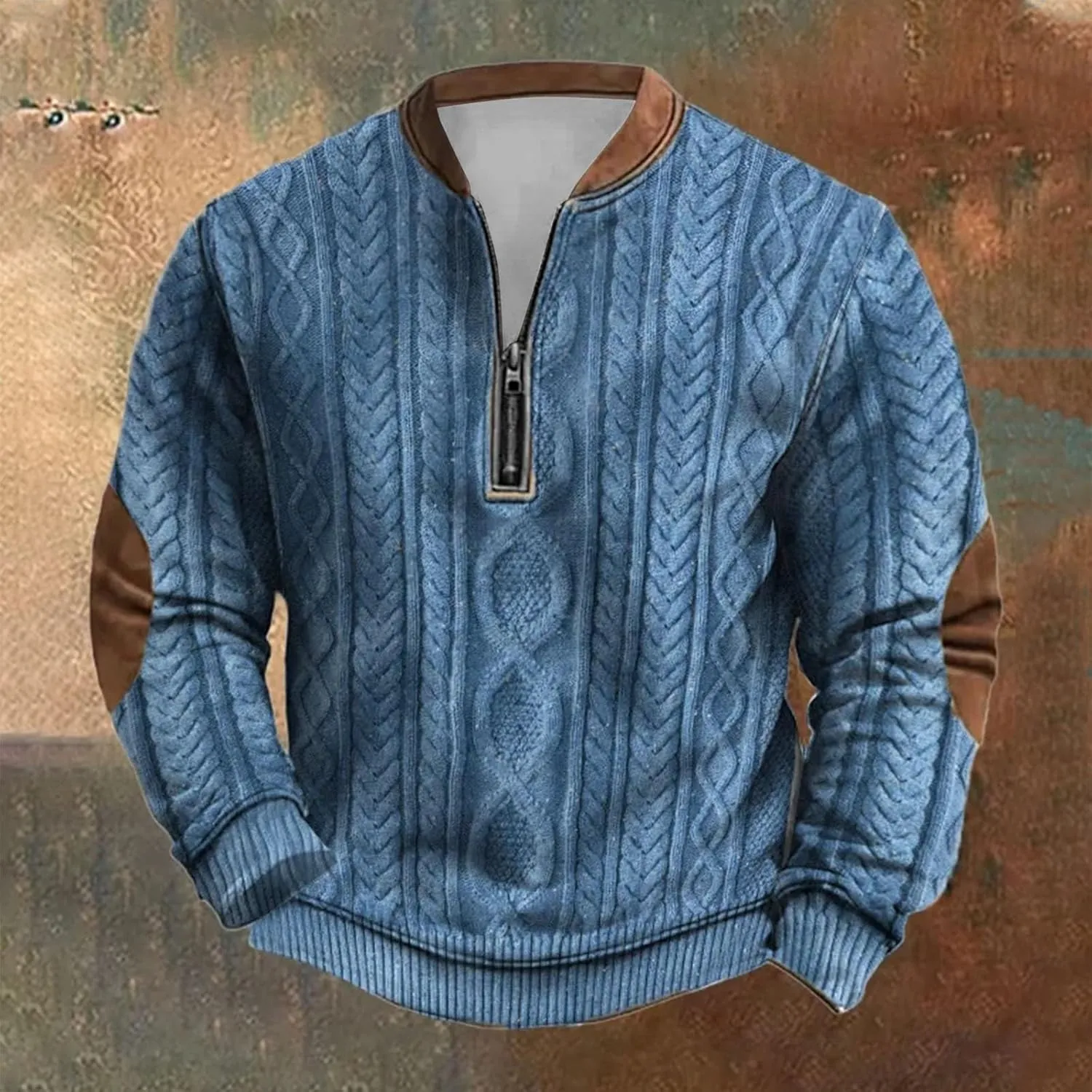 Alalaso Men's Sweatshirt Casual Long Sleeve Corduroy Shirt Casual Long Sleeve Stand Collar Sweater Shirts with Elbow Patches