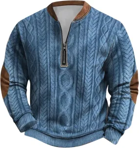 Alalaso Men's Sweatshirt Casual Long Sleeve Corduroy Shirt Casual Long Sleeve Stand Collar Sweater Shirts with Elbow Patches