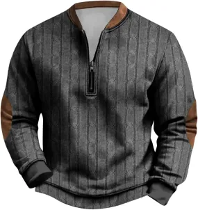 Alalaso Men's Sweatshirt Casual Long Sleeve Corduroy Shirt Casual Long Sleeve Stand Collar Sweater Shirts with Elbow Patches