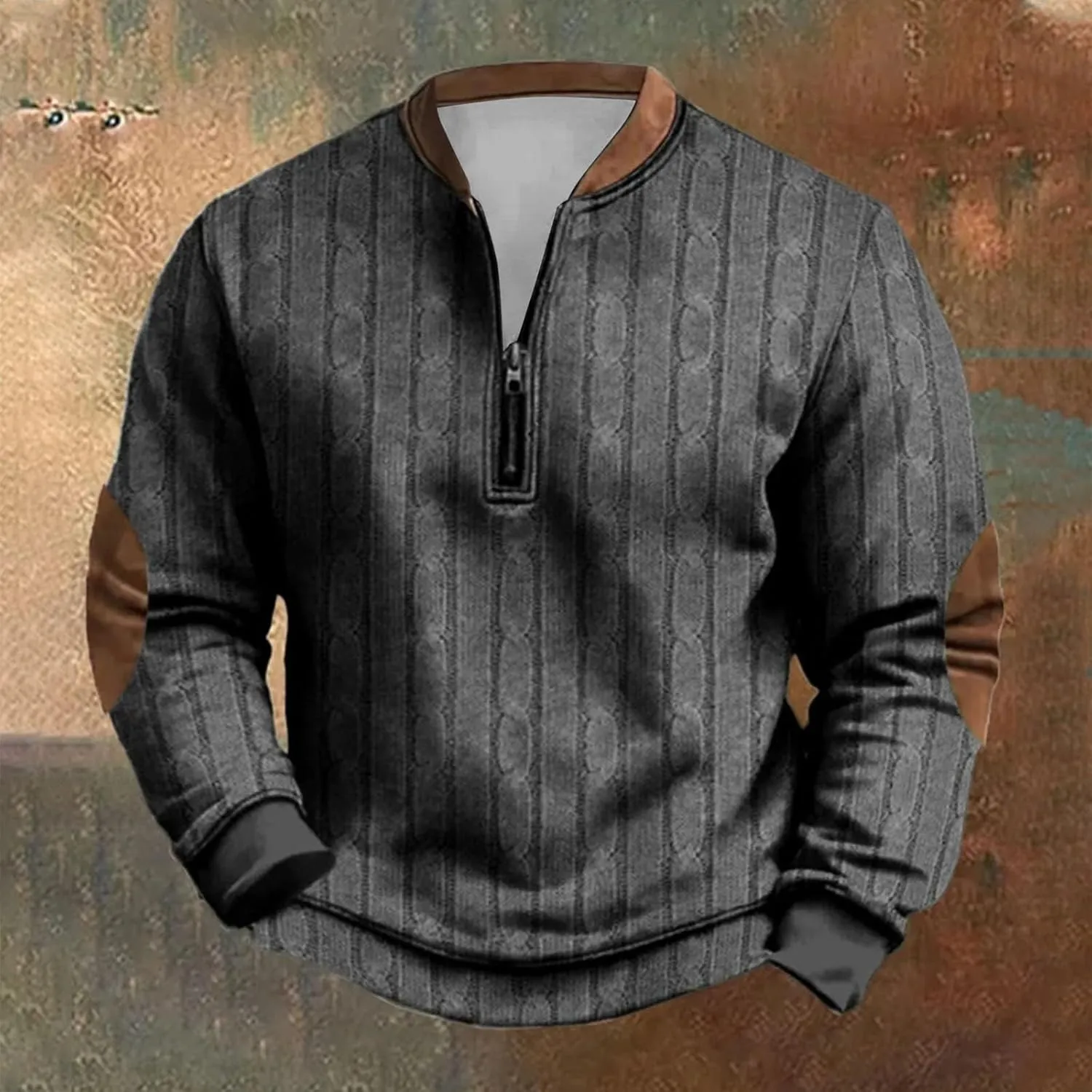 Alalaso Men's Sweatshirt Casual Long Sleeve Corduroy Shirt Casual Long Sleeve Stand Collar Sweater Shirts with Elbow Patches