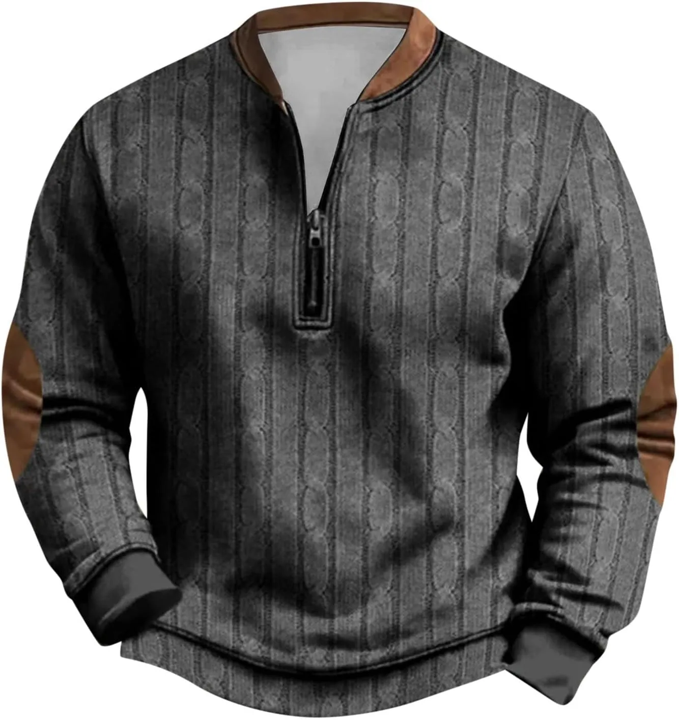 Alalaso Men's Sweatshirt Casual Long Sleeve Corduroy Shirt Casual Long Sleeve Stand Collar Sweater Shirts with Elbow Patches