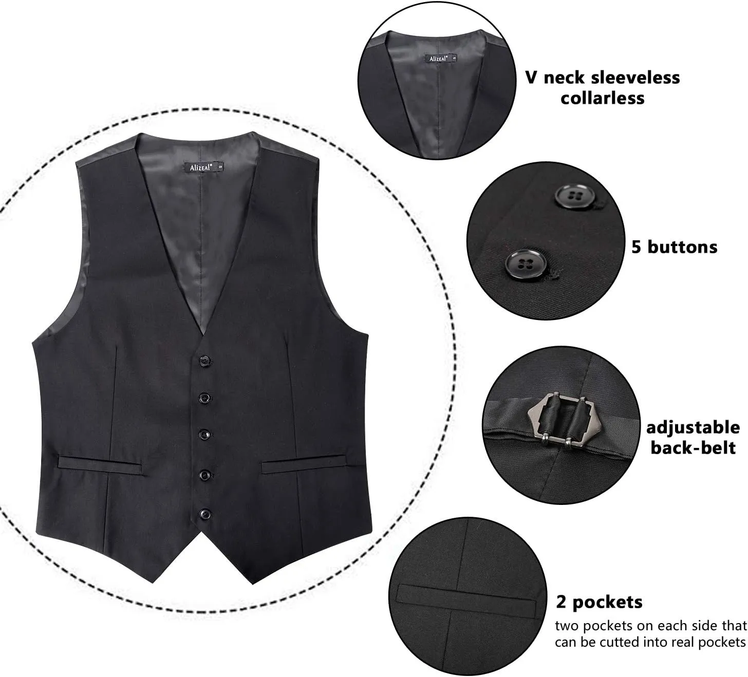 Alizeal Mens Classic Solid Color Business Suit Vest Regular Fit Tuxedo Waistcoat for Wedding