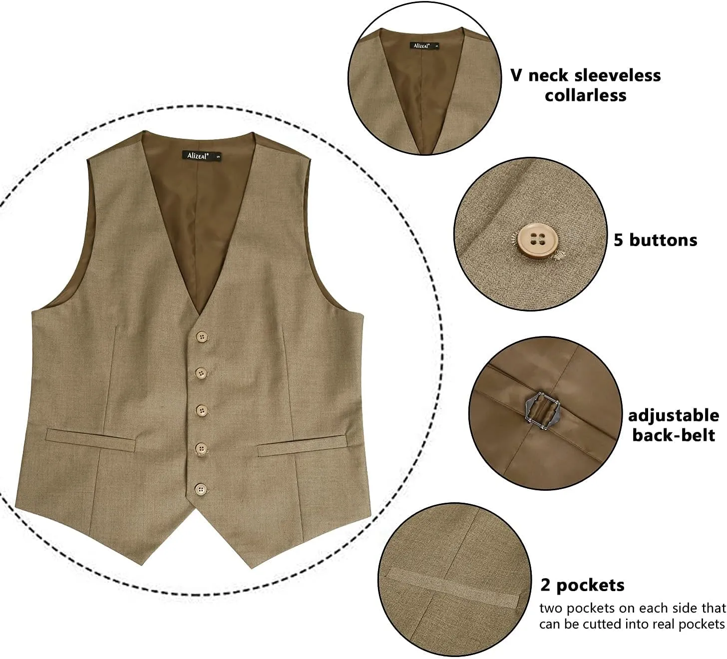 Alizeal Mens Classic Solid Color Business Suit Vest Regular Fit Tuxedo Waistcoat for Wedding