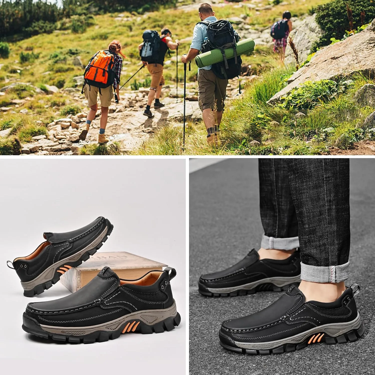 bumuam Men's Waterproof Hiking Shoes, Lightweight Breathable Casual Sneaker, Slip on Outdoor Non-Slip Shoes, Loafers with Arch Support