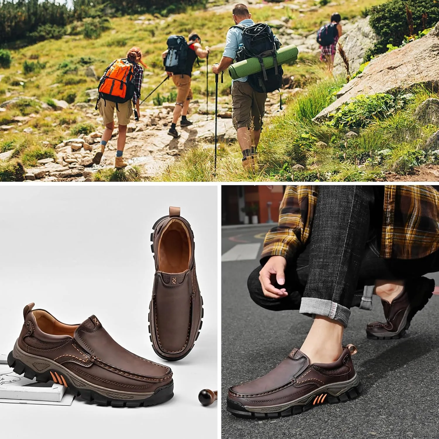 bumuam Men's Waterproof Hiking Shoes, Lightweight Breathable Casual Sneaker, Slip on Outdoor Non-Slip Shoes, Loafers with Arch Support