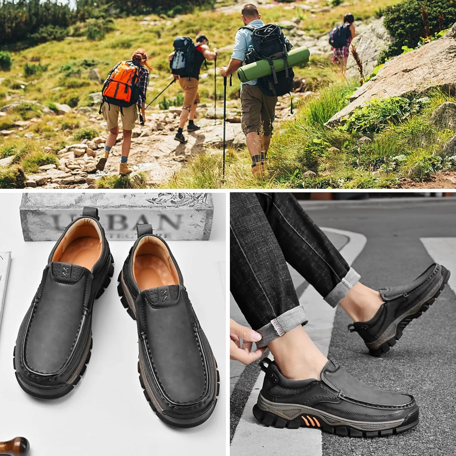 bumuam Men's Waterproof Hiking Shoes, Lightweight Breathable Casual Sneaker, Slip on Outdoor Non-Slip Shoes, Loafers with Arch Support