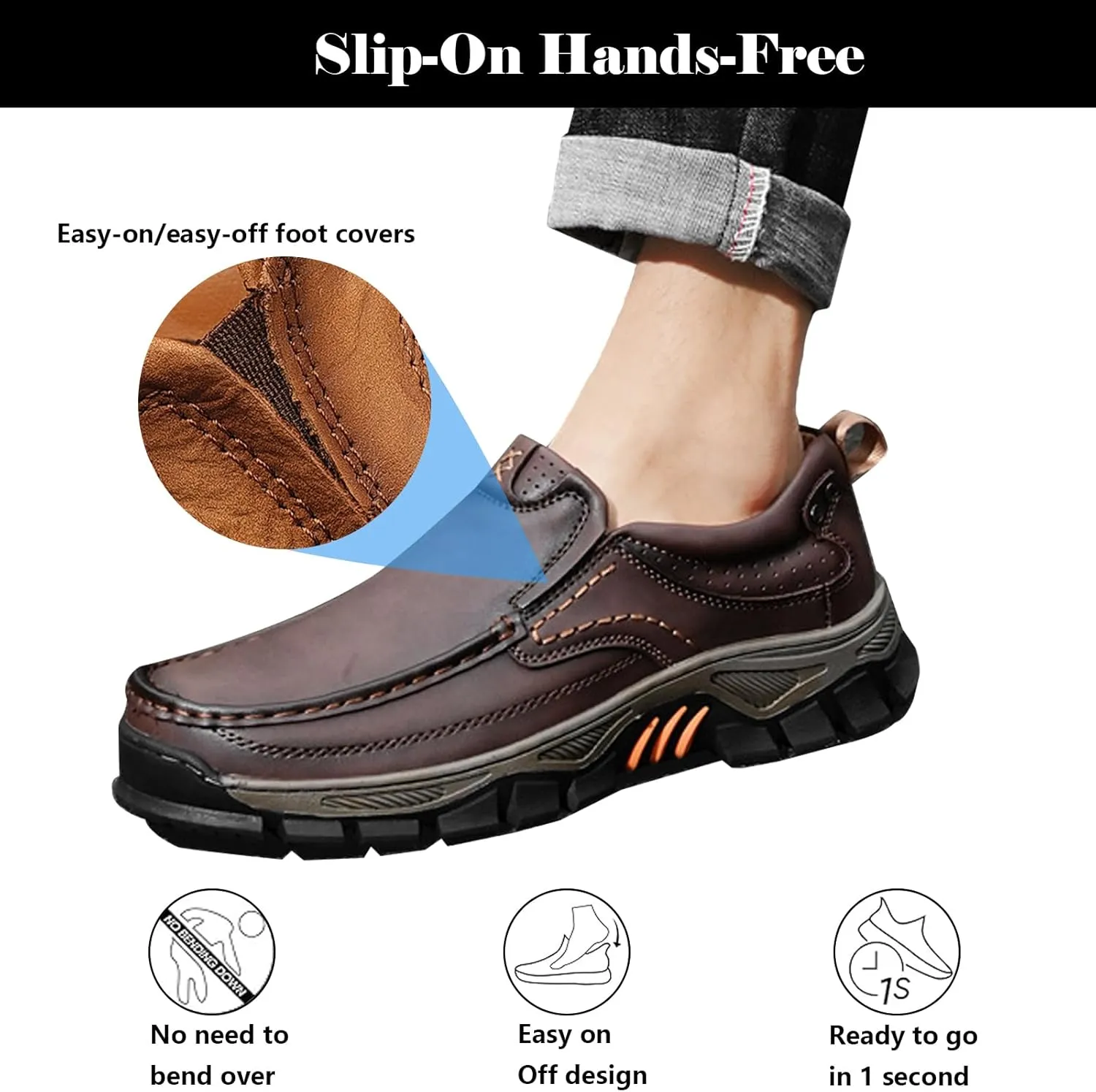 bumuam Men's Waterproof Hiking Shoes, Lightweight Breathable Casual Sneaker, Slip on Outdoor Non-Slip Shoes, Loafers with Arch Support
