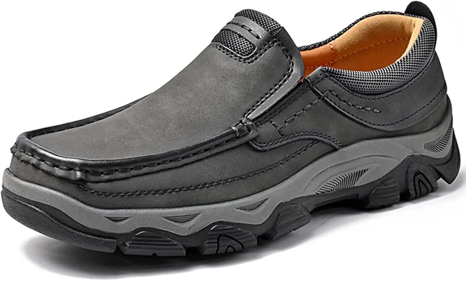 bumuam Men's Waterproof Hiking Shoes, Men's Slip On Hands Non Slip Work Loafers, No Laces Lightweight Breathable Casual Sneaker, for Outdoor Hiking