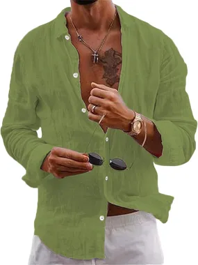 Button Down Linen Shirts for Men Casual Summer Beach Shirts Hipster Regular Fit Long Sleeve Shirts Everyday Clothing