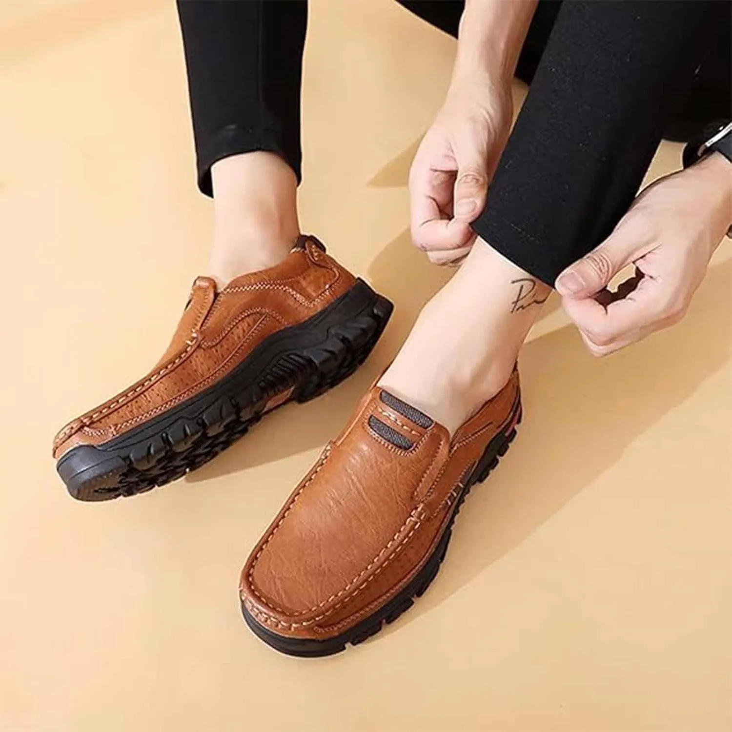 Caipcmall Mens Orthopedic Shoes, Men's Platform Lace Up Arch Support Slip On Loafers, Men's Waterproof Walking Sneakers