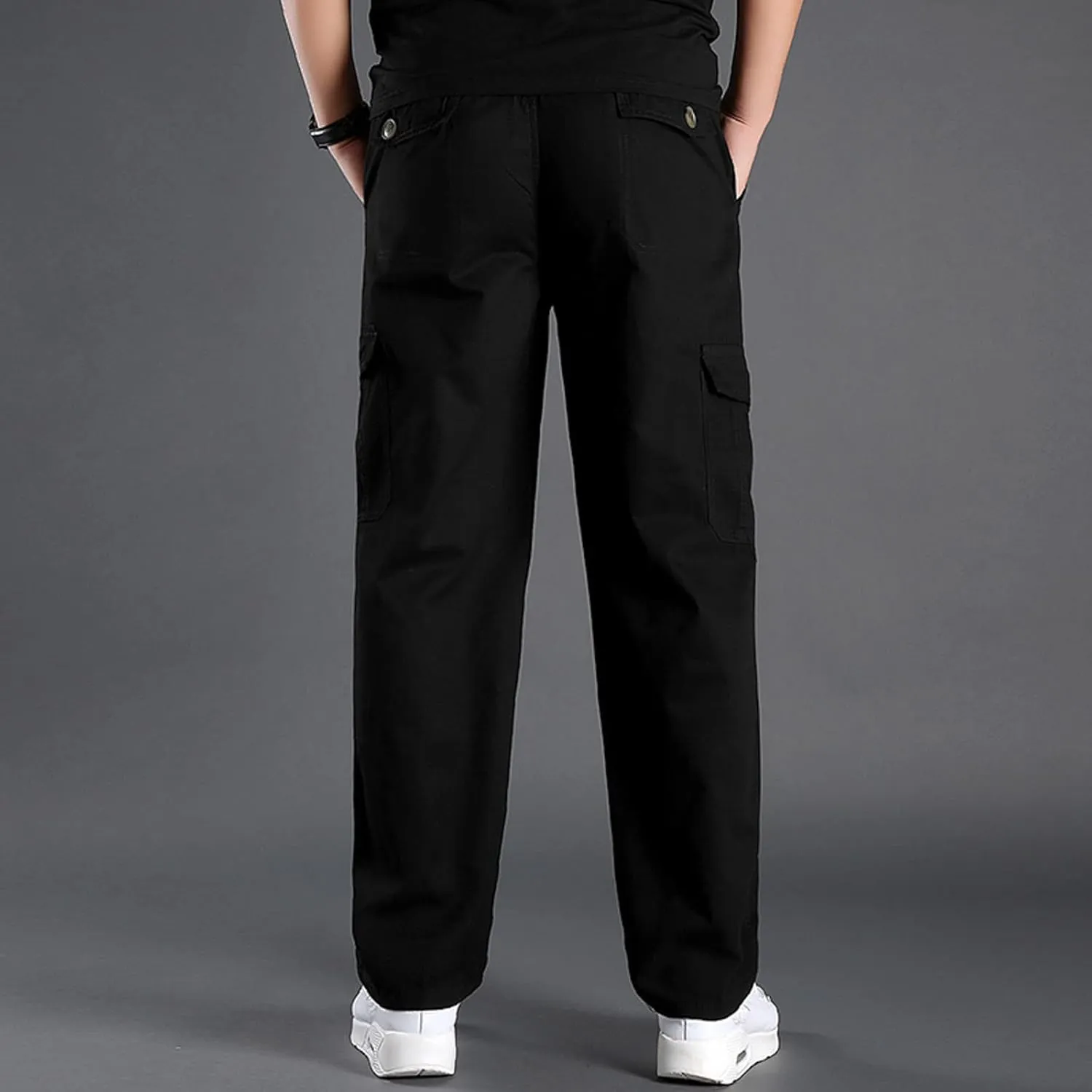 Cargo Pants for Men,Men's Cotton Linen Pants Elastic Lightweight Drawstring Waist Pants Fall Cargo Pants with Pockets