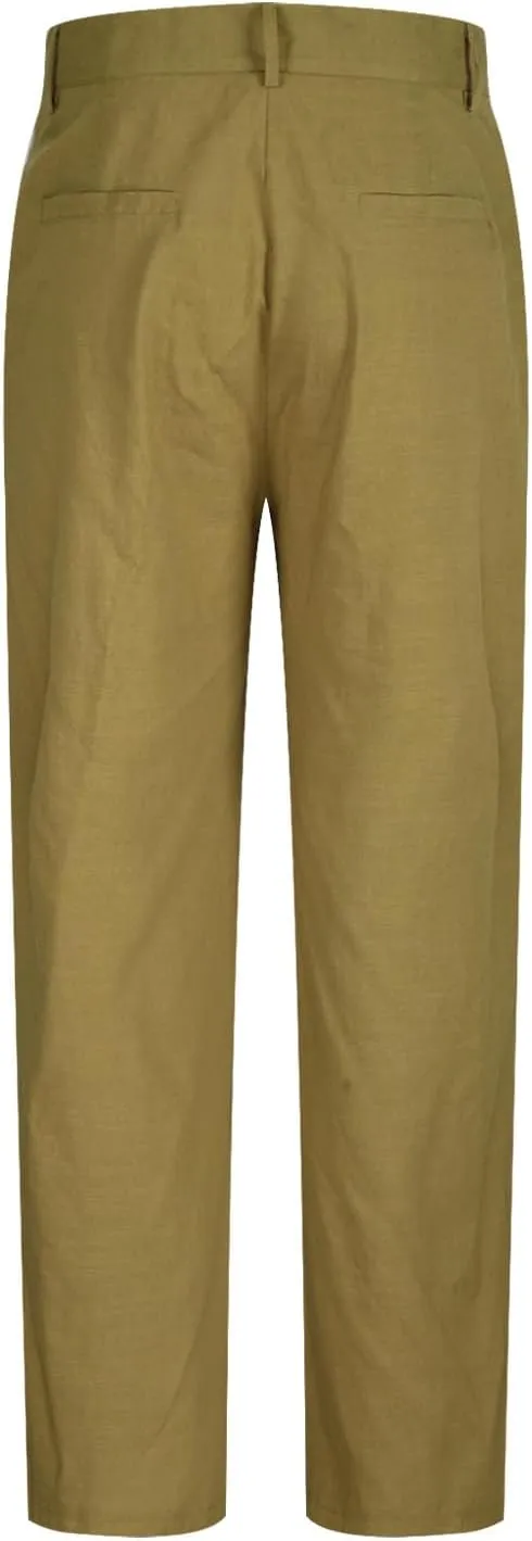Classic-Fit Pleated Dress Pants for Men Casual Elastic Waist Straight Leg Suit Pant Summer Lightweight Solid Trouser