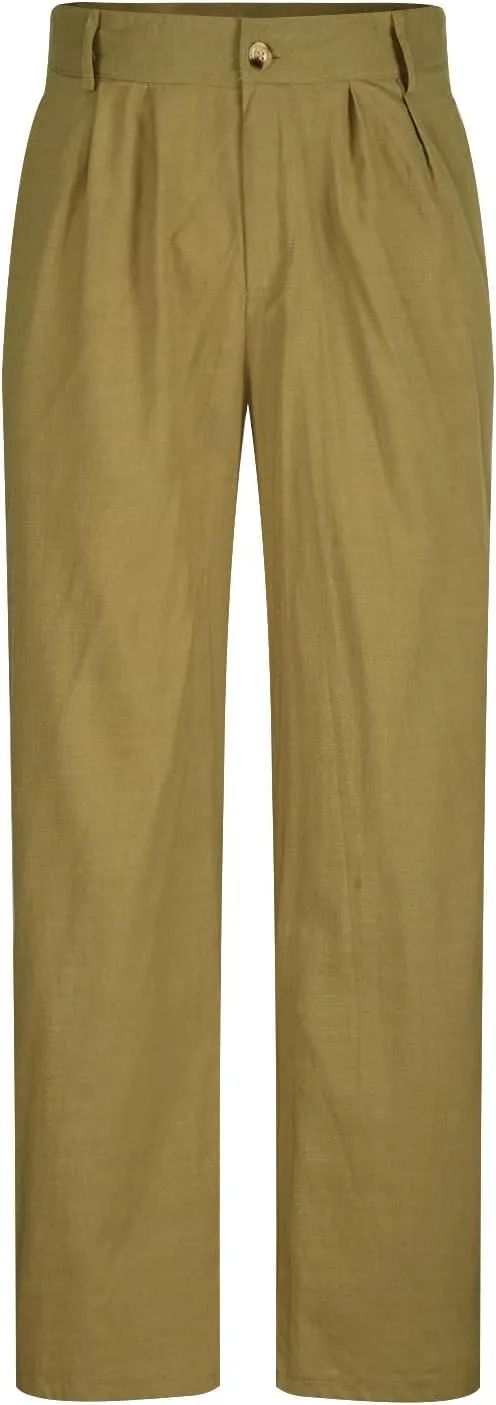 Classic-Fit Pleated Dress Pants for Men Casual Elastic Waist Straight Leg Suit Pant Summer Lightweight Solid Trouser