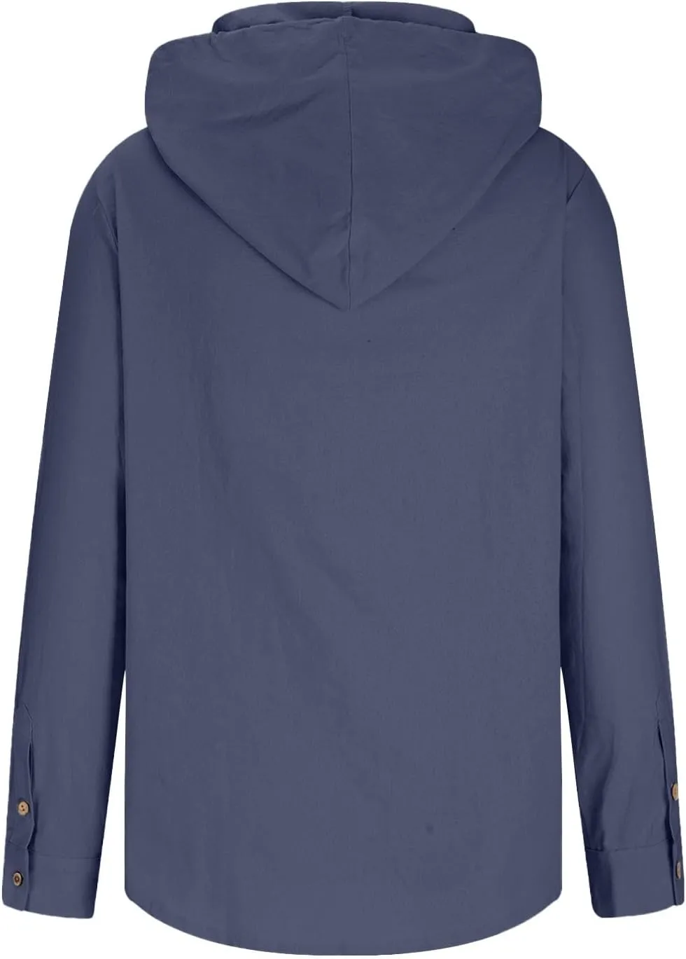 Cotton Linen Button Down Shirts for Men Long Sleeve Drawstring Hooded Tops Casual Lightweight Hoodie Shirt