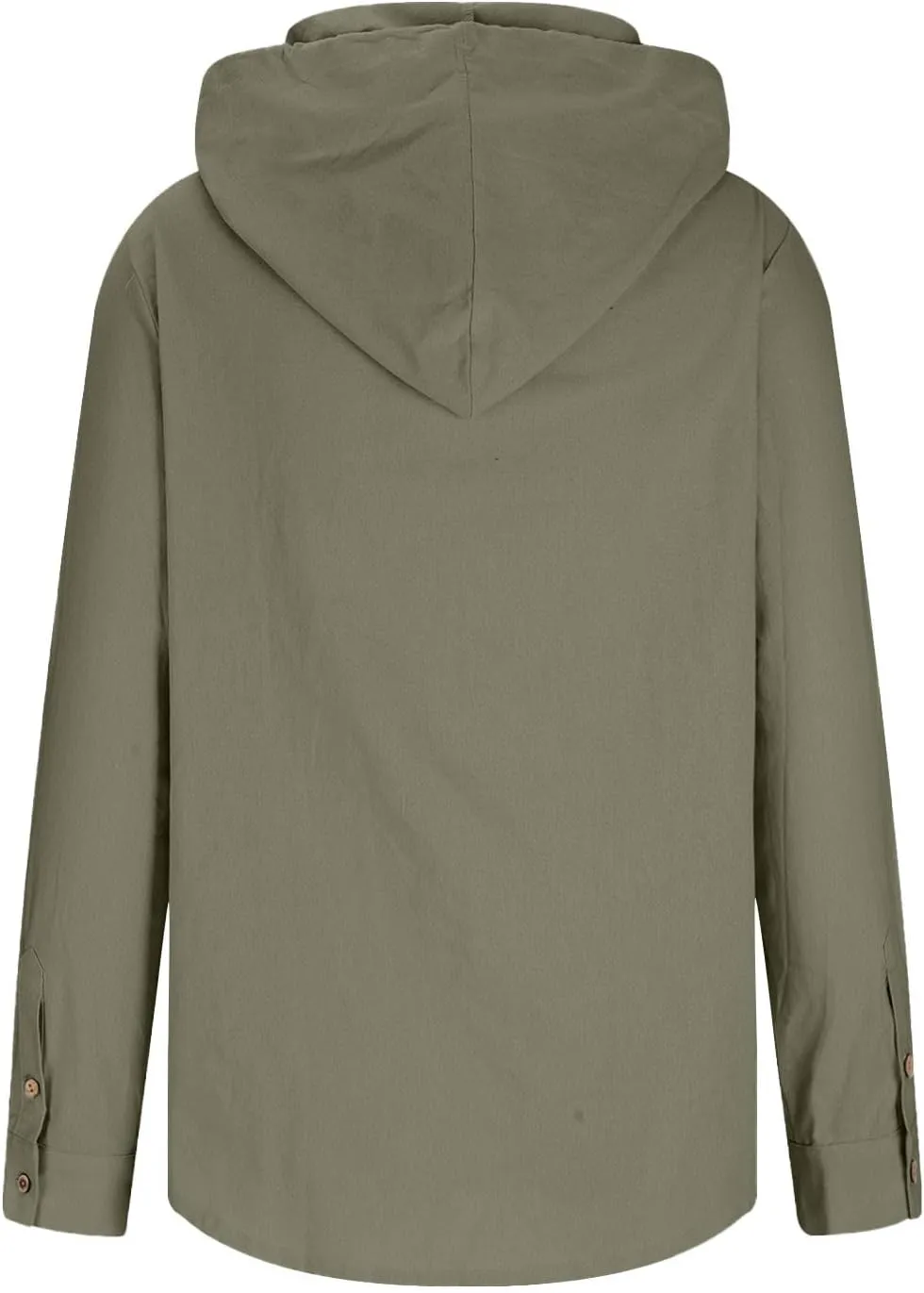 Cotton Linen Button Down Shirts for Men Long Sleeve Drawstring Hooded Tops Casual Lightweight Hoodie Shirt