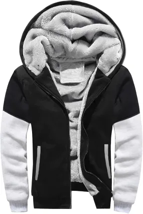 DuDubaby Long Sleeve Top for Men Winter Warm Fleece Hooded Zipper Sweater Jacket Outwear Coat Plus Size