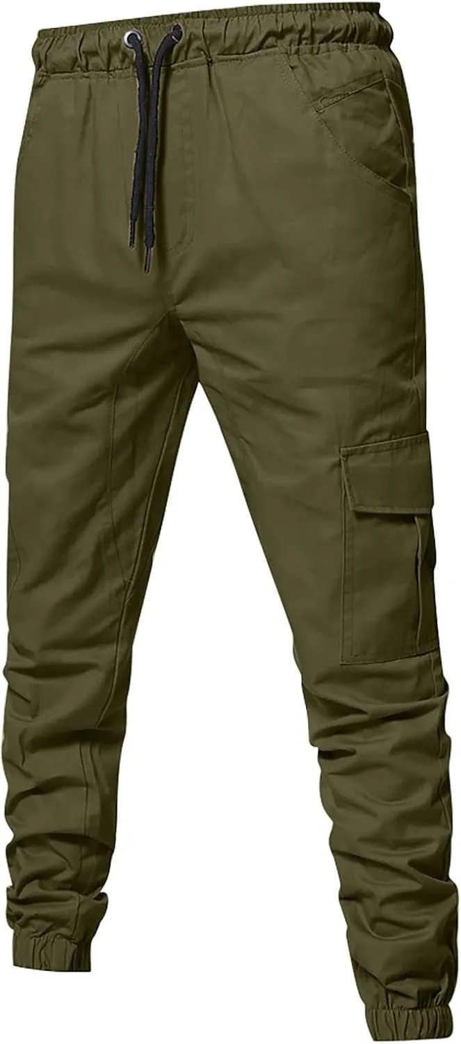 DuDubaby Mens Lounge Pants Mens Stretch Pants Overalls Drawstring Multi Pocket Casual Pants Hiking Pants Cotton Twill Pants