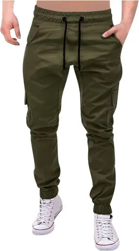 DuDubaby Mens Lounge Pants Mens Stretch Pants Overalls Drawstring Multi Pocket Casual Pants Hiking Pants Cotton Twill Pants