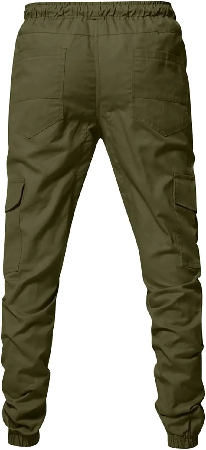 DuDubaby Mens Lounge Pants Mens Stretch Pants Overalls Drawstring Multi Pocket Casual Pants Hiking Pants Cotton Twill Pants