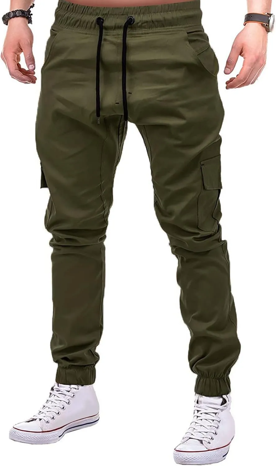 DuDubaby Mens Lounge Pants Mens Stretch Pants Overalls Drawstring Multi Pocket Casual Pants Hiking Pants Cotton Twill Pants