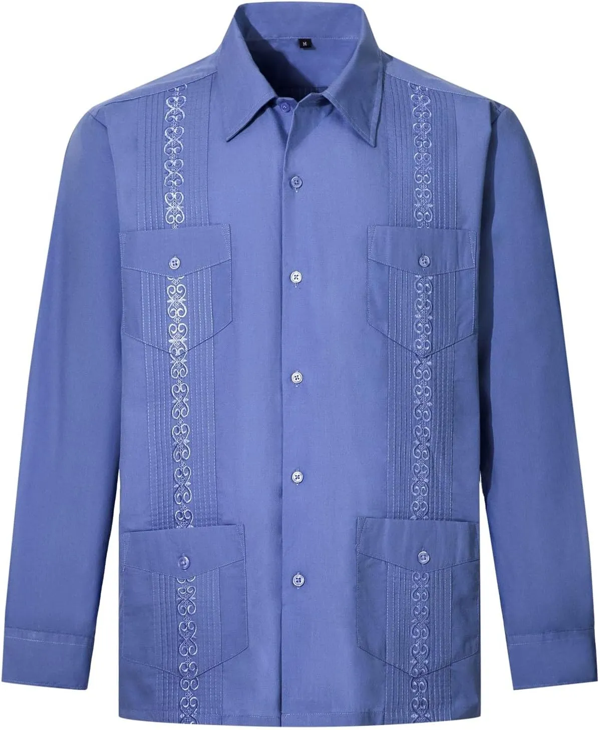 Embroidery Shirts for Men Patterns Cuban Guayabera Long Sleeve Wedding Beach Bartender Casual Blouse with Pockets