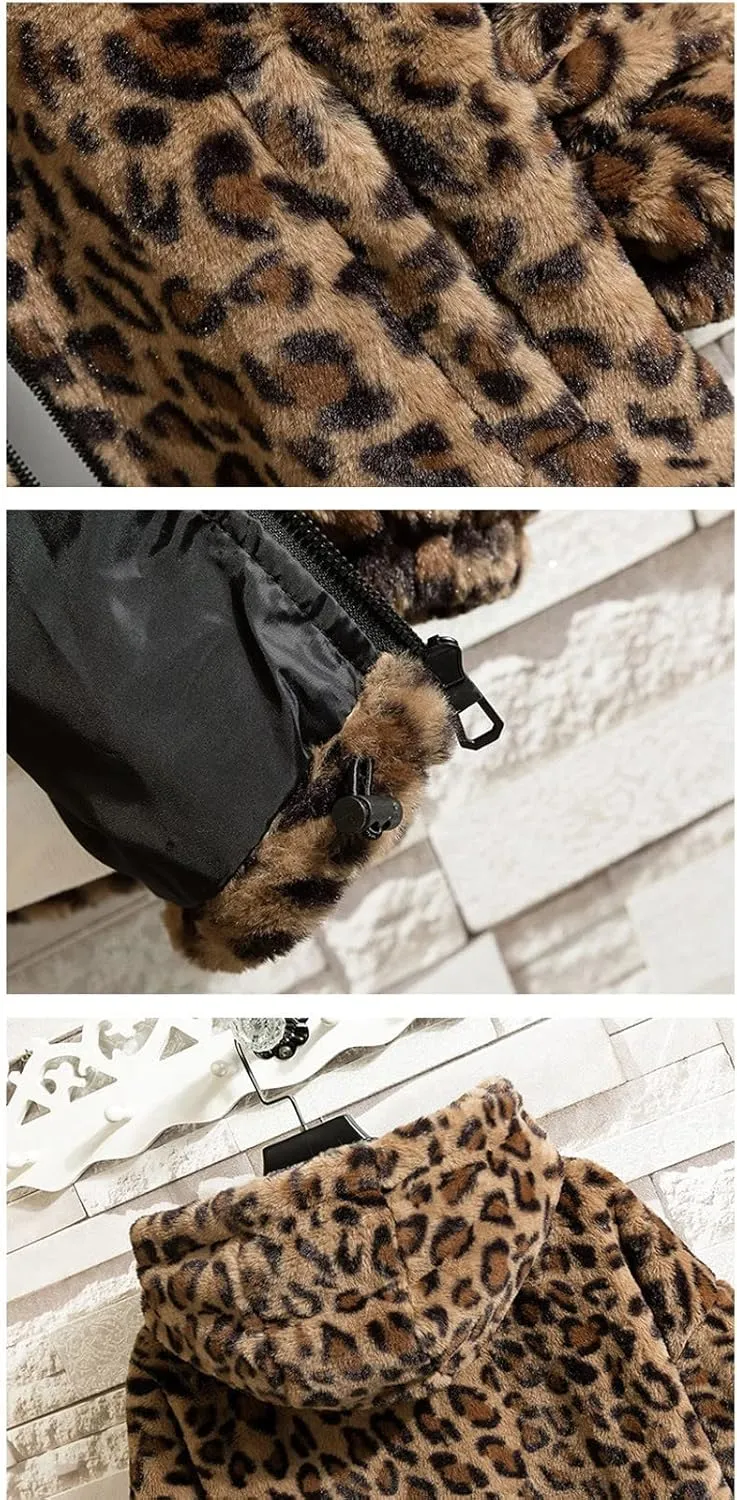 Faux Fur Jackets for Men Winter Coats Zip Up Hoodie Jacket Leopard Plush Fleece Overcoats Light Cardigan Sweaters