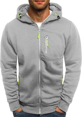 Fleece Hoodie for Men Full Zip Cardigan Sweatshirt Long Sleeve Drawstring Sweatshirt Slim Fit Fashion Coat Outwear