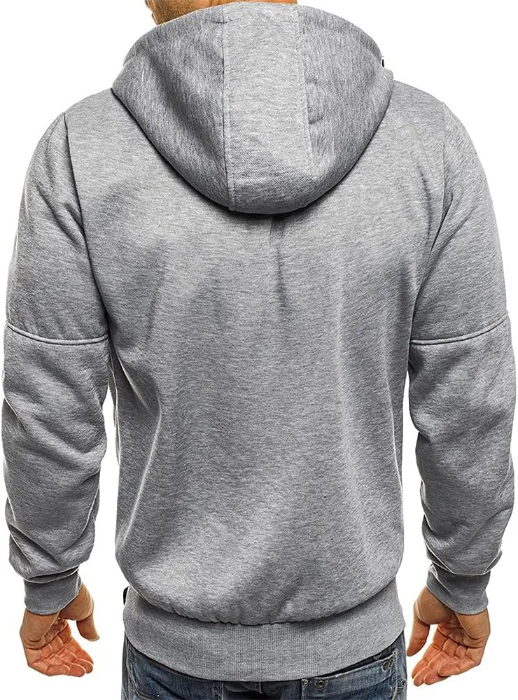 Fleece Hoodie for Men Full Zip Cardigan Sweatshirt Long Sleeve Drawstring Sweatshirt Slim Fit Fashion Coat Outwear