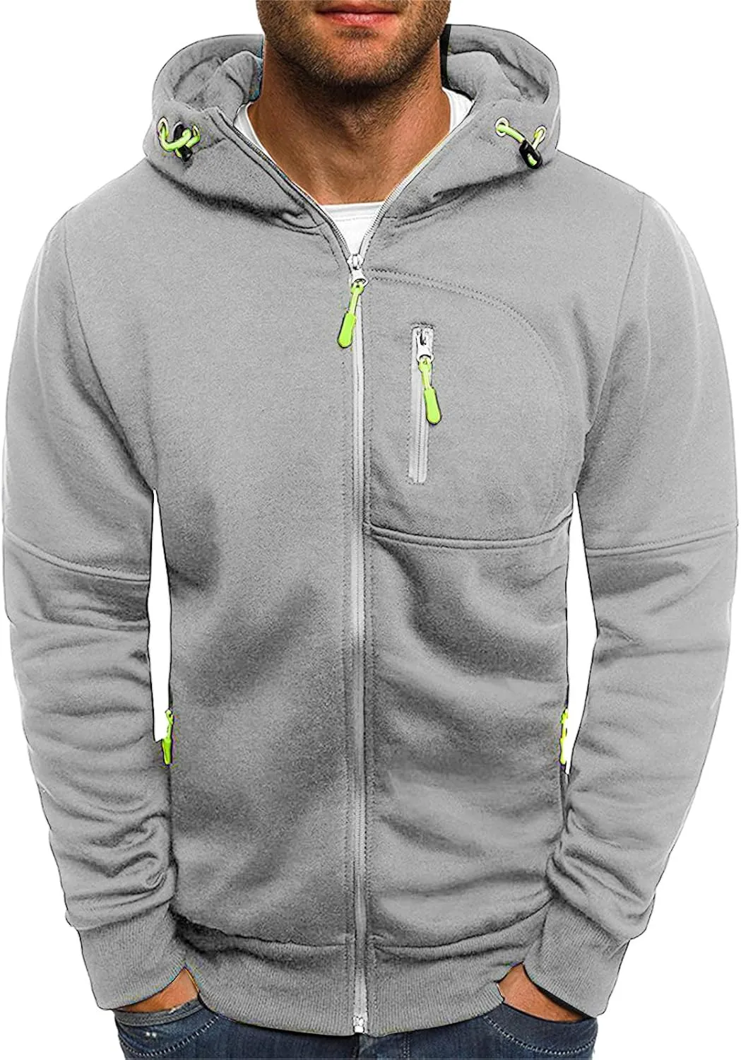 Fleece Hoodie for Men Full Zip Cardigan Sweatshirt Long Sleeve Drawstring Sweatshirt Slim Fit Fashion Coat Outwear
