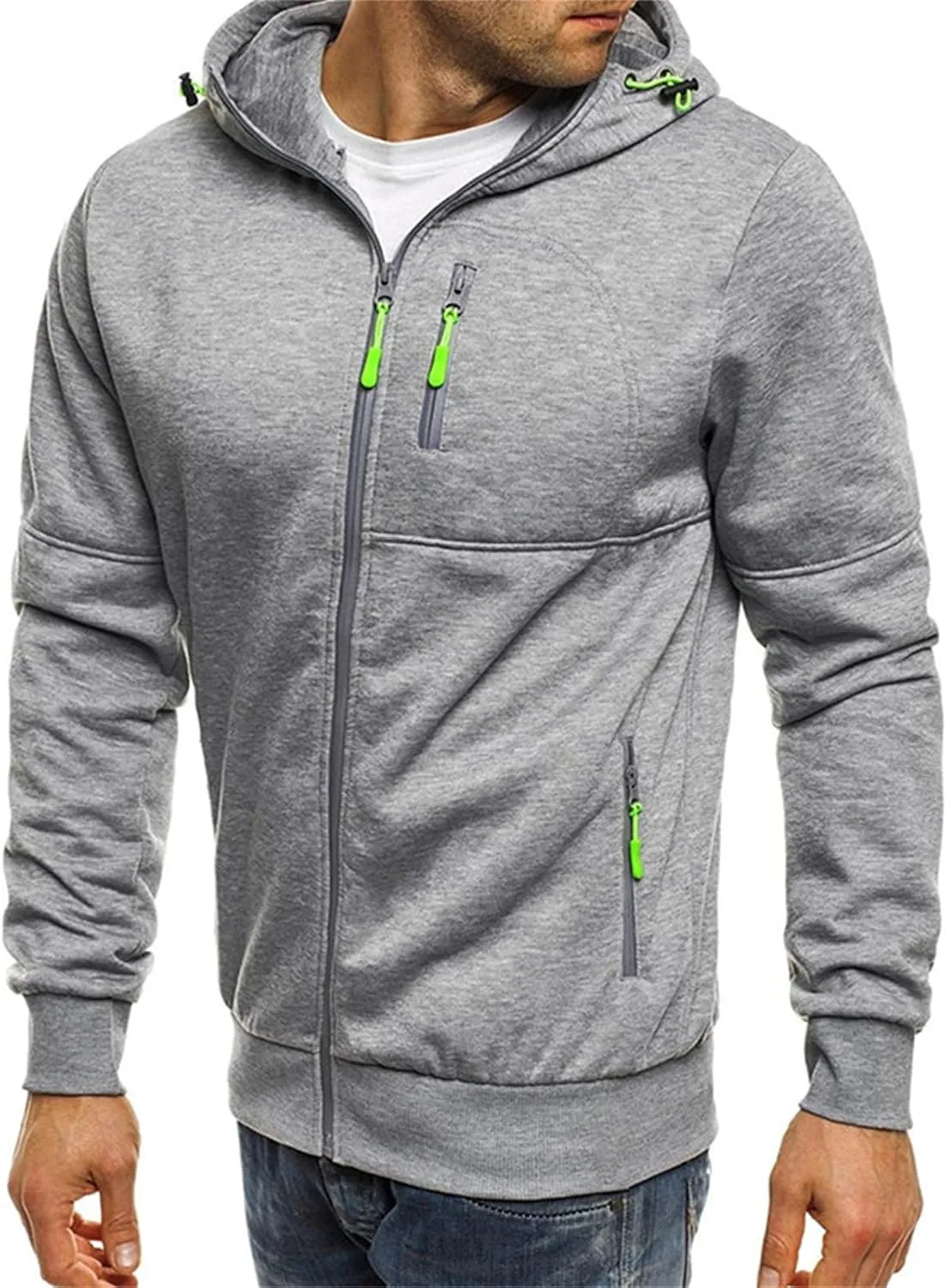 Fleece Hoodie for Men Full Zip Cardigan Sweatshirt Long Sleeve Drawstring Sweatshirt Slim Fit Fashion Coat Outwear