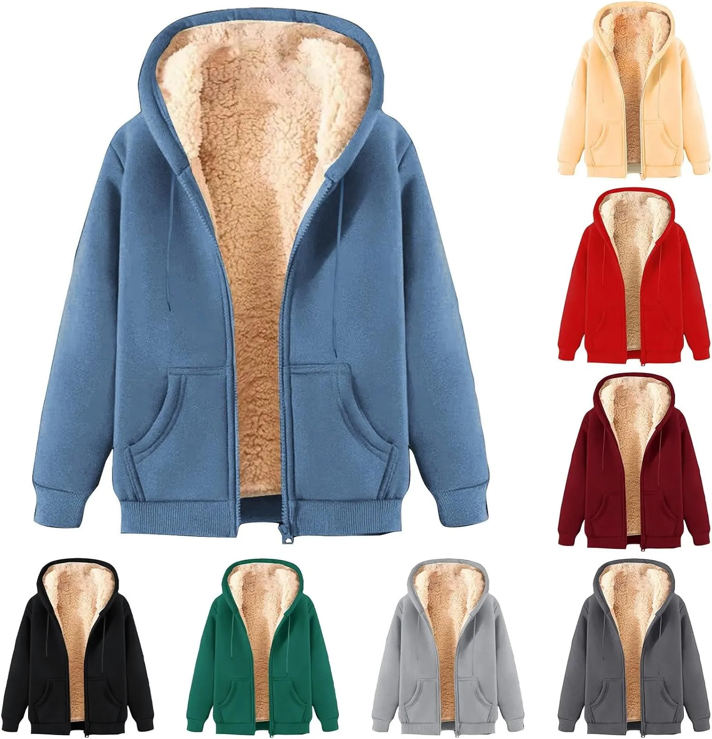 Fleece Lined Jackets for Men Winter Coats Fashion Zip Up Hoodies Sweatshirts Warm Sherpa Cardigan Sweater with Pocket