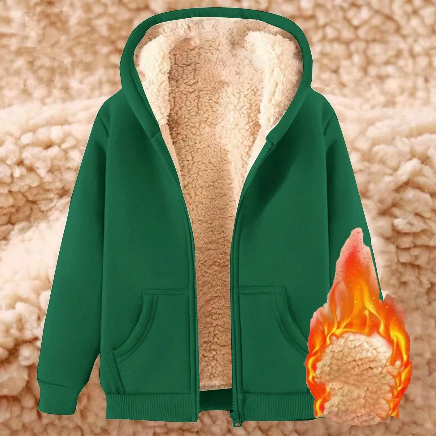 Fleece Lined Jackets for Men Winter Coats Fashion Zip Up Hoodies Sweatshirts Warm Sherpa Cardigan Sweater with Pocket