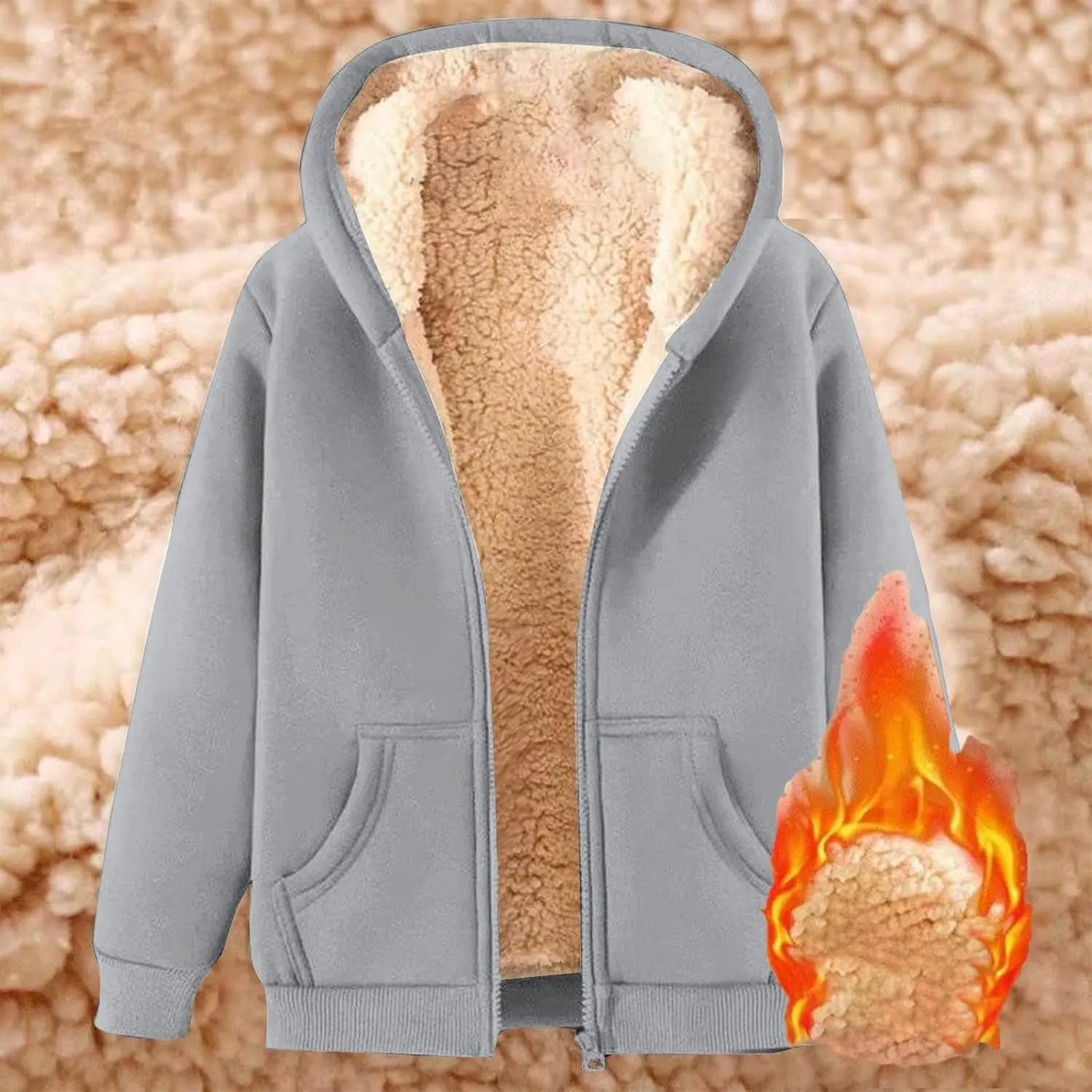 Fleece Lined Jackets for Men Winter Coats Fashion Zip Up Hoodies Sweatshirts Warm Sherpa Cardigan Sweater with Pocket