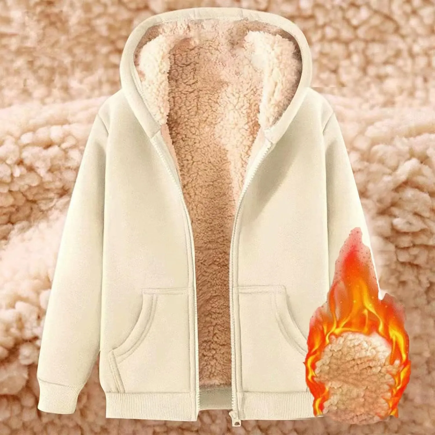 Fleece Lined Jackets for Men Winter Coats Fashion Zip Up Hoodies Sweatshirts Warm Sherpa Cardigan Sweater with Pocket