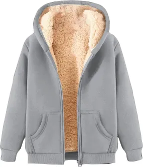 Fleece Lined Jackets for Men Winter Coats Fashion Zip Up Hoodies Sweatshirts Warm Sherpa Cardigan Sweater with Pocket