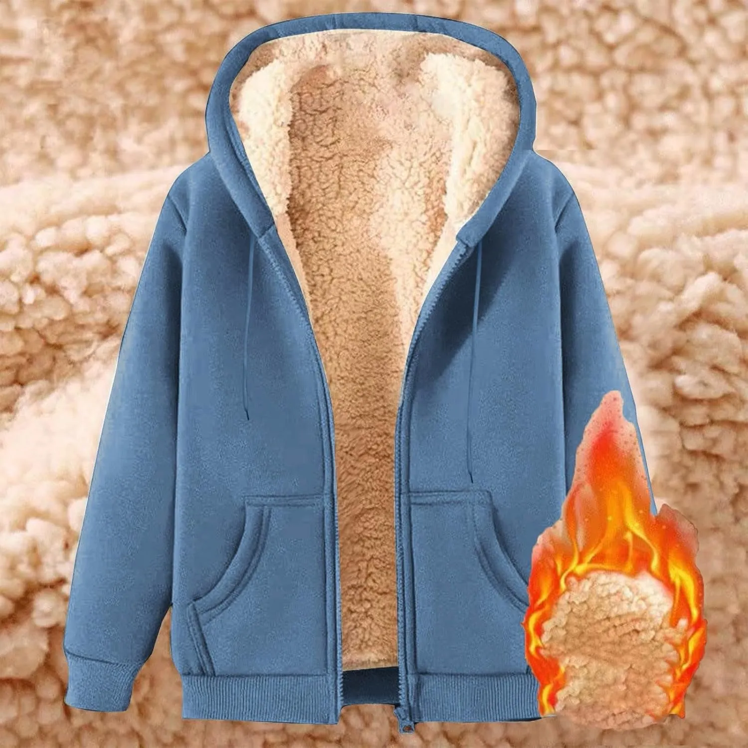 Fleece Lined Jackets for Men Winter Coats Fashion Zip Up Hoodies Sweatshirts Warm Sherpa Cardigan Sweater with Pocket
