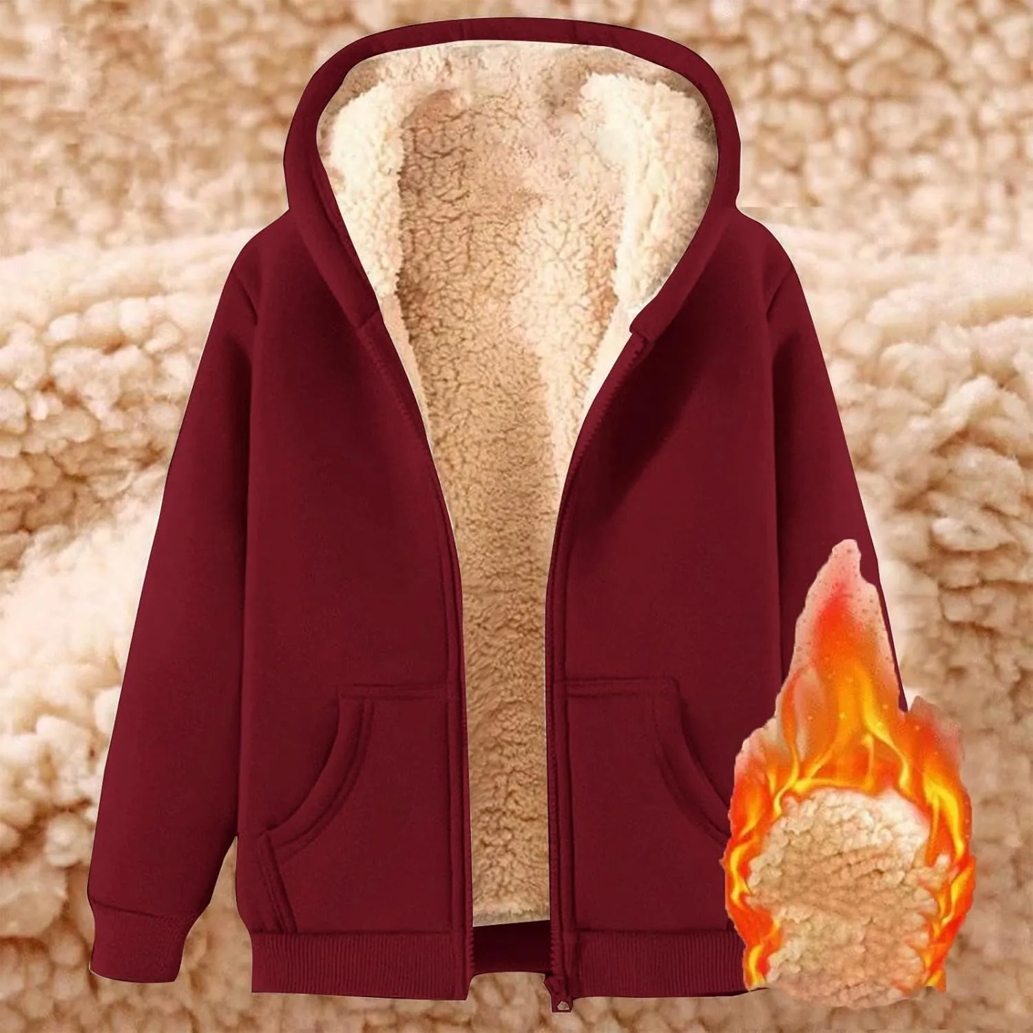 Fleece Lined Jackets for Men Winter Coats Fashion Zip Up Hoodies Sweatshirts Warm Sherpa Cardigan Sweater with Pocket
