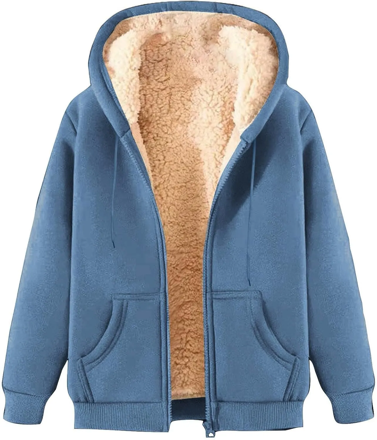 Fleece Lined Jackets for Men Winter Coats Fashion Zip Up Hoodies Sweatshirts Warm Sherpa Cardigan Sweater with Pocket