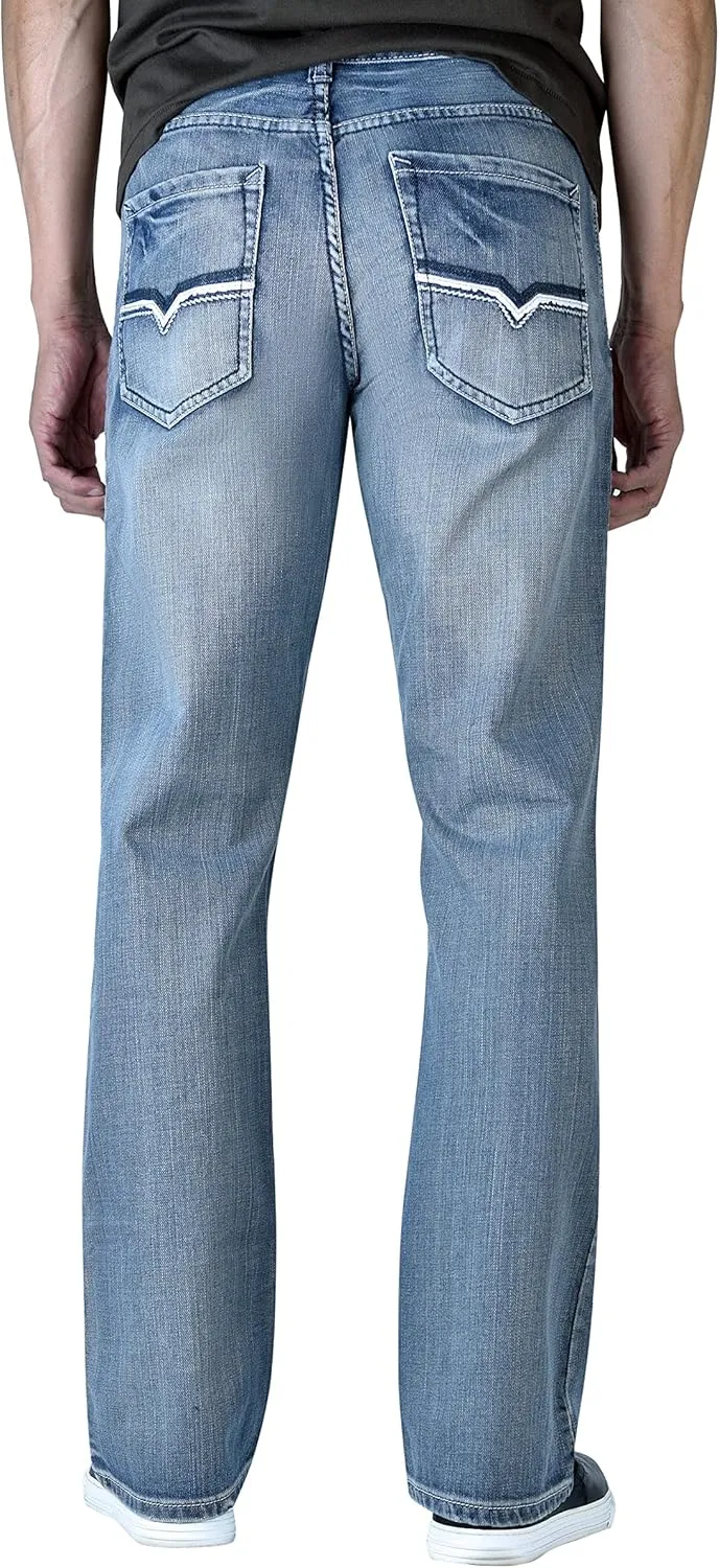 Flypaper Mens Fashion Bootcut Blue Jeans Regular Fit Mens Work Pants