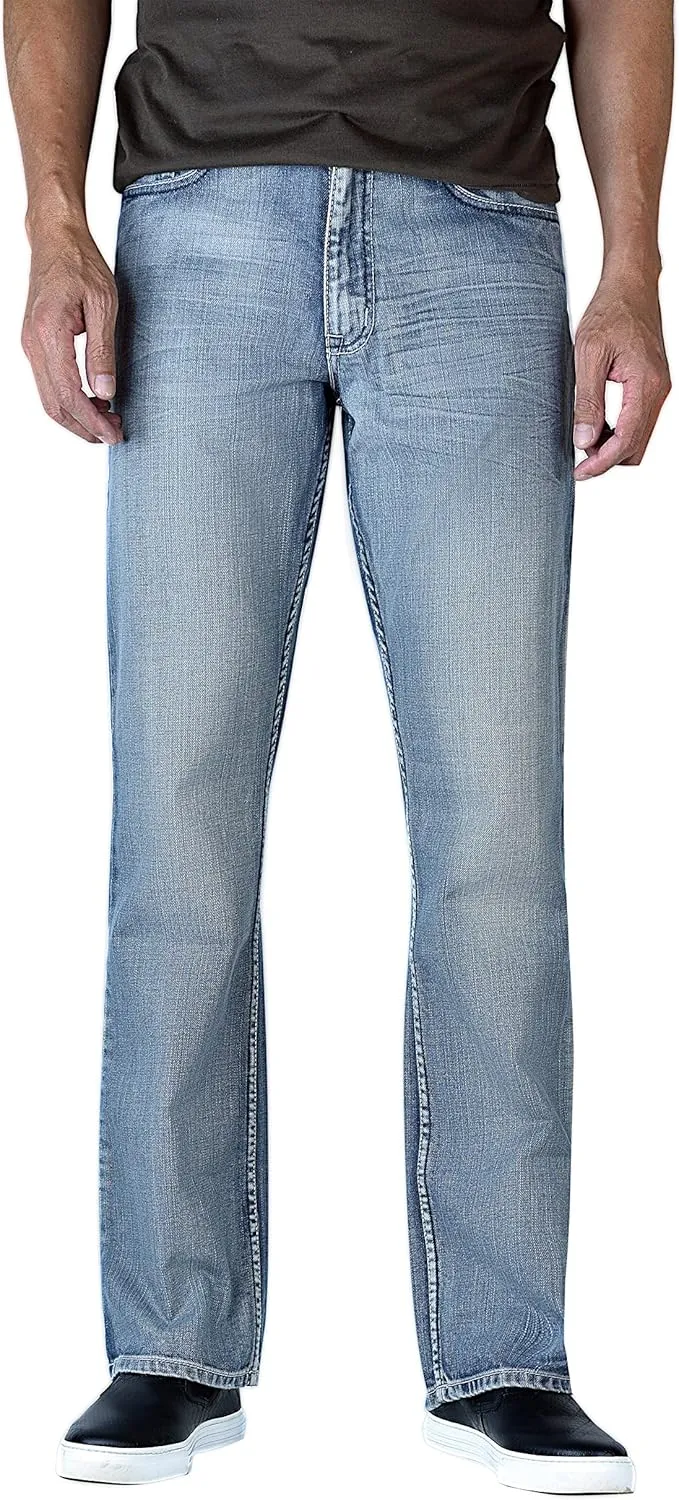 Flypaper Mens Fashion Bootcut Blue Jeans Regular Fit Mens Work Pants