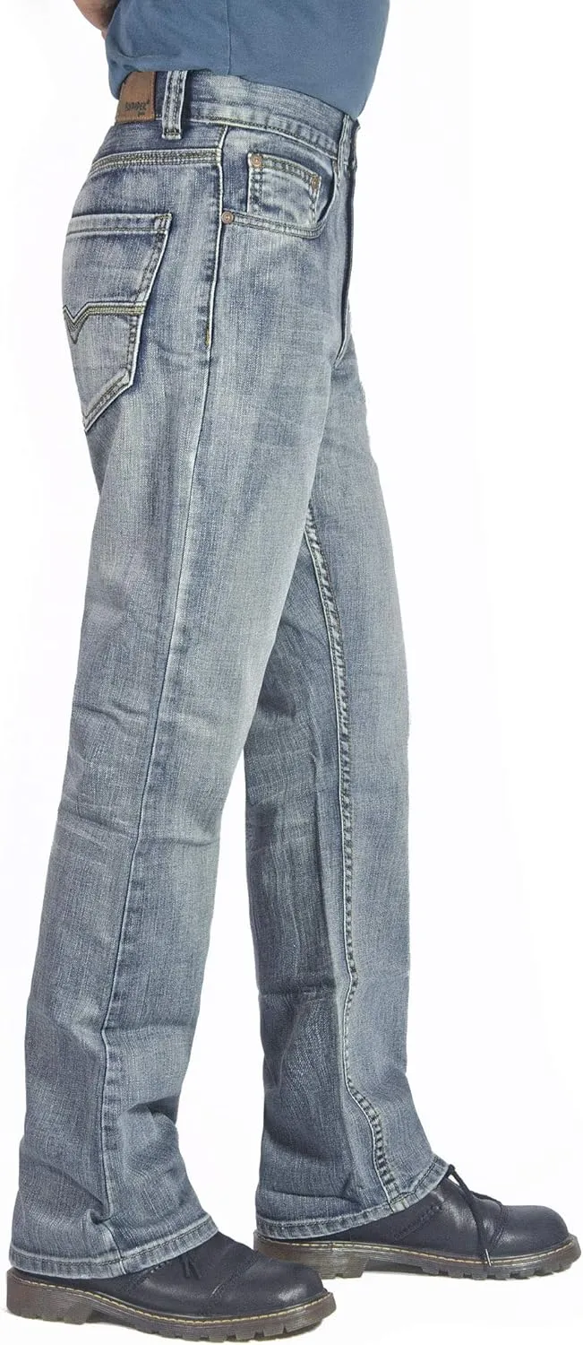 Flypaper Mens Fashion Bootcut Blue Jeans Regular Fit Mens Work Pants