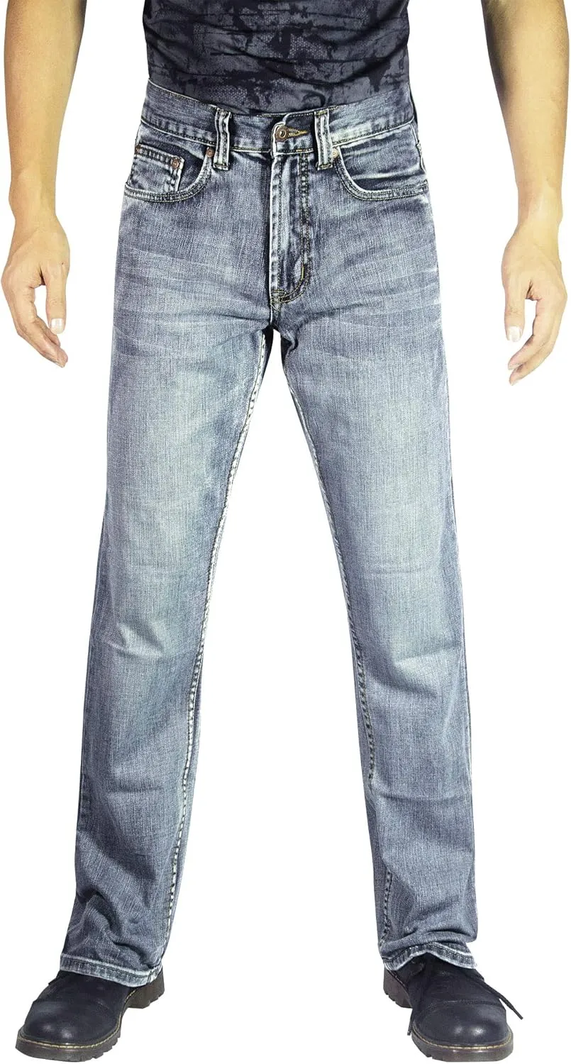 Flypaper Mens Fashion Bootcut Blue Jeans Regular Fit Mens Work Pants