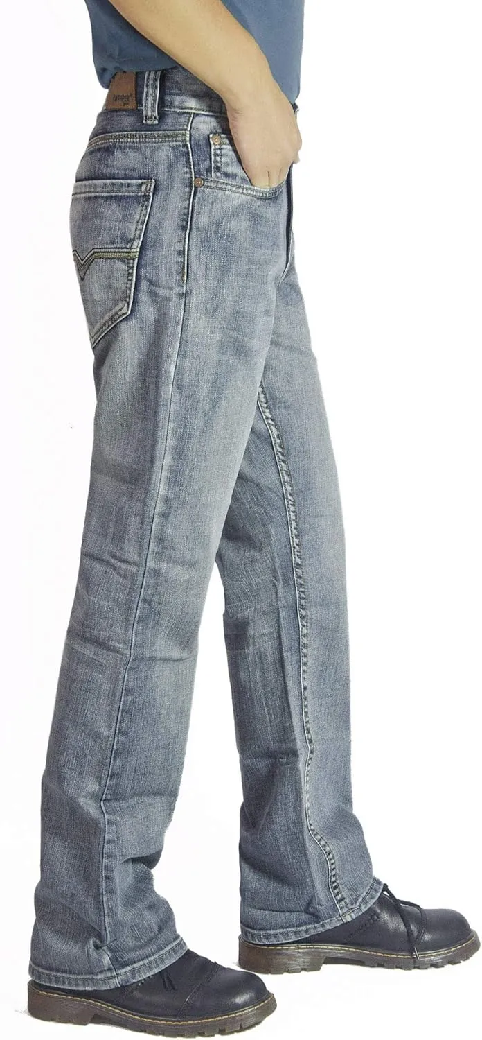Flypaper Mens Fashion Bootcut Blue Jeans Regular Fit Mens Work Pants