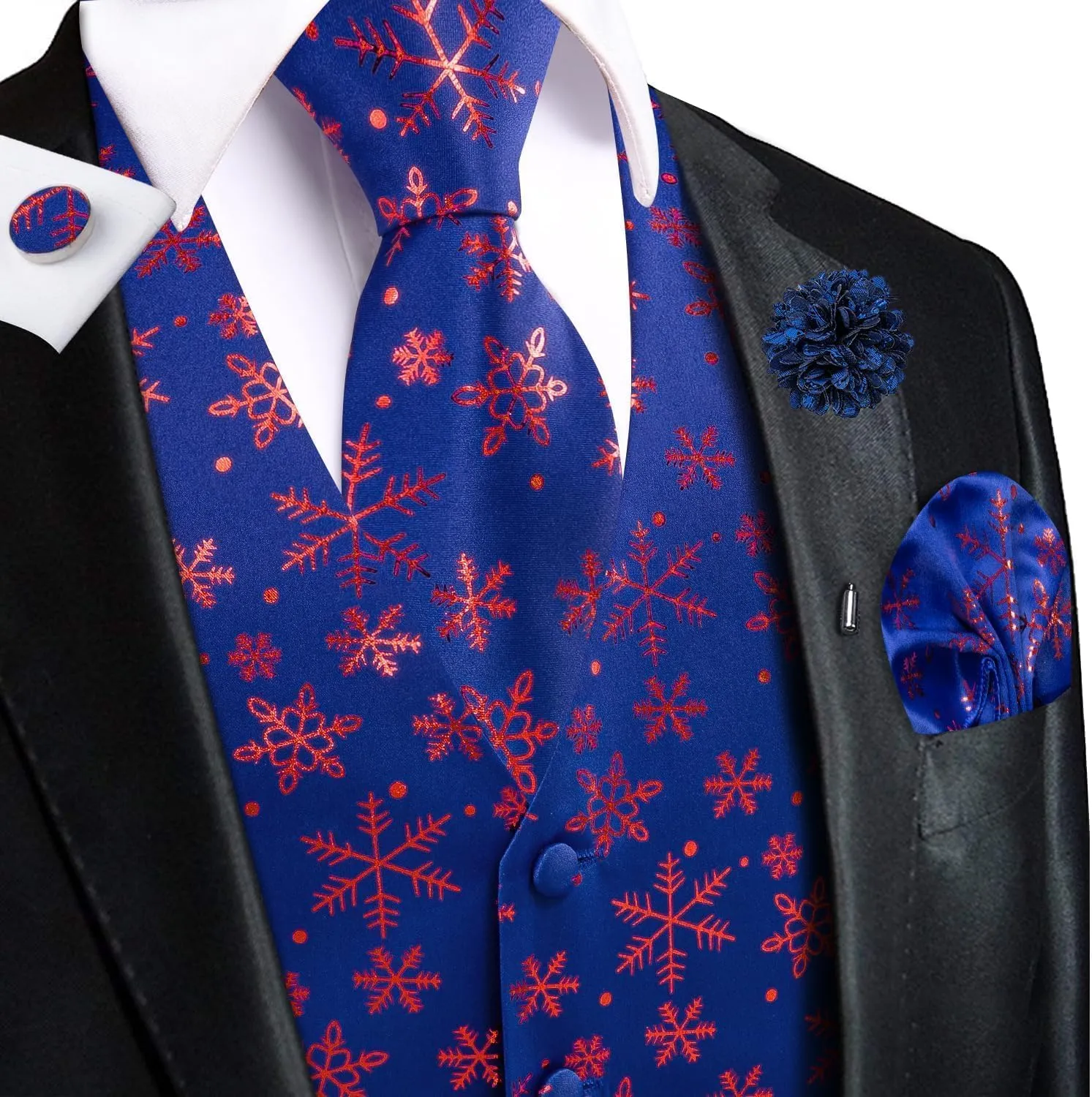 Hi-Tie Christmas Vest and Tie Set For Mens Print Shiny Suit Waistcoat Necktie Xmas Holiday Party Tuxedo Vest