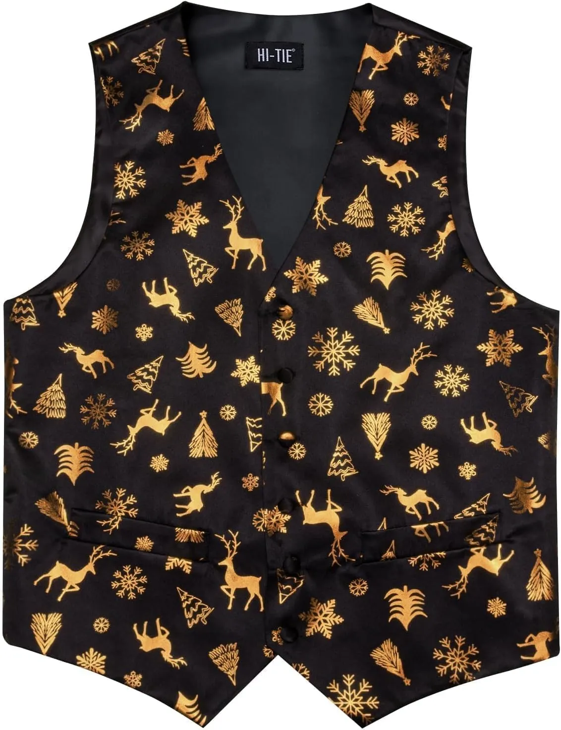 Hi-Tie Christmas Vest and Tie Set For Mens Print Shiny Suit Waistcoat Necktie Xmas Holiday Party Tuxedo Vest
