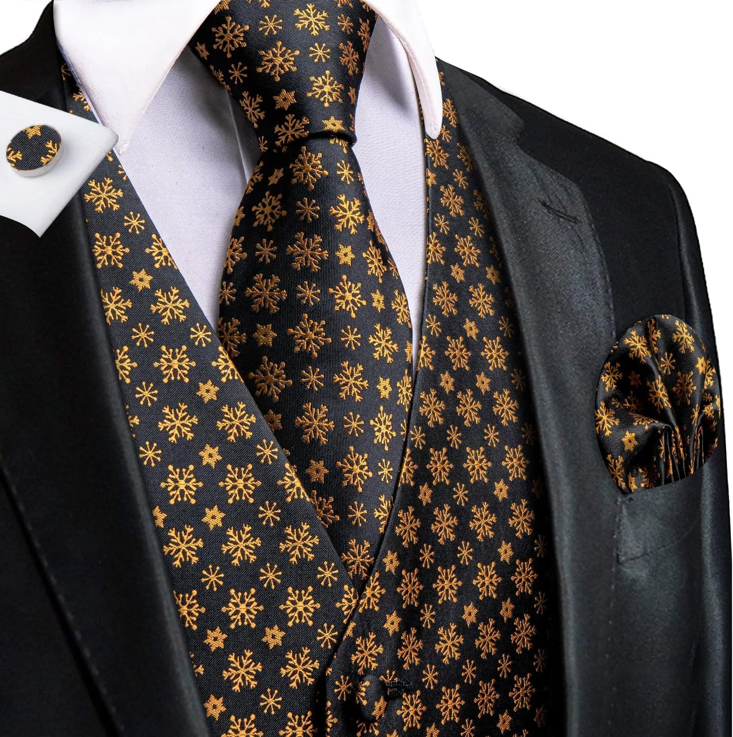 Hi-Tie Christmas Vest and Tie Set For Mens Print Shiny Suit Waistcoat Necktie Xmas Holiday Party Tuxedo Vest