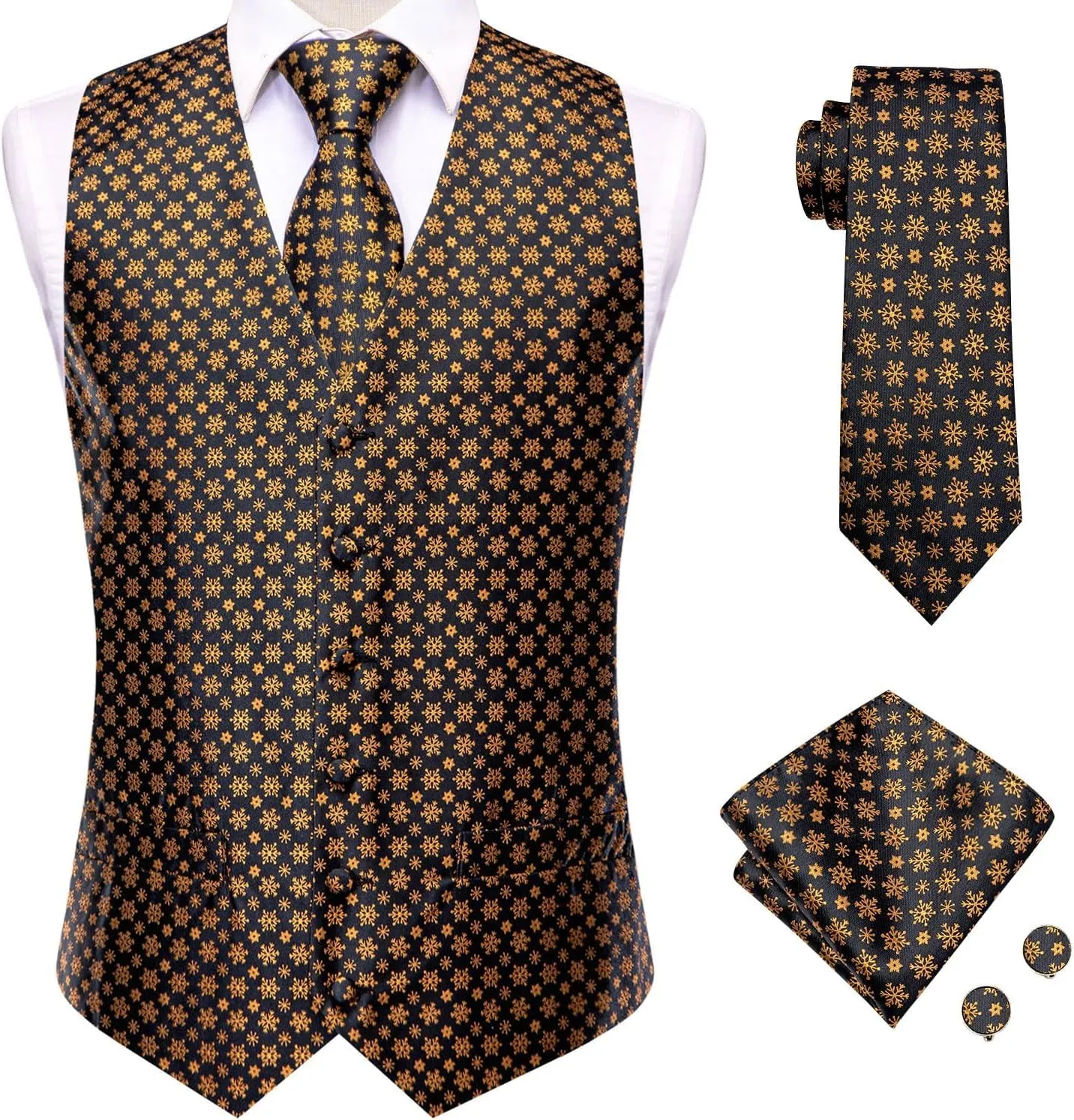 Hi-Tie Christmas Vest and Tie Set For Mens Print Shiny Suit Waistcoat Necktie Xmas Holiday Party Tuxedo Vest